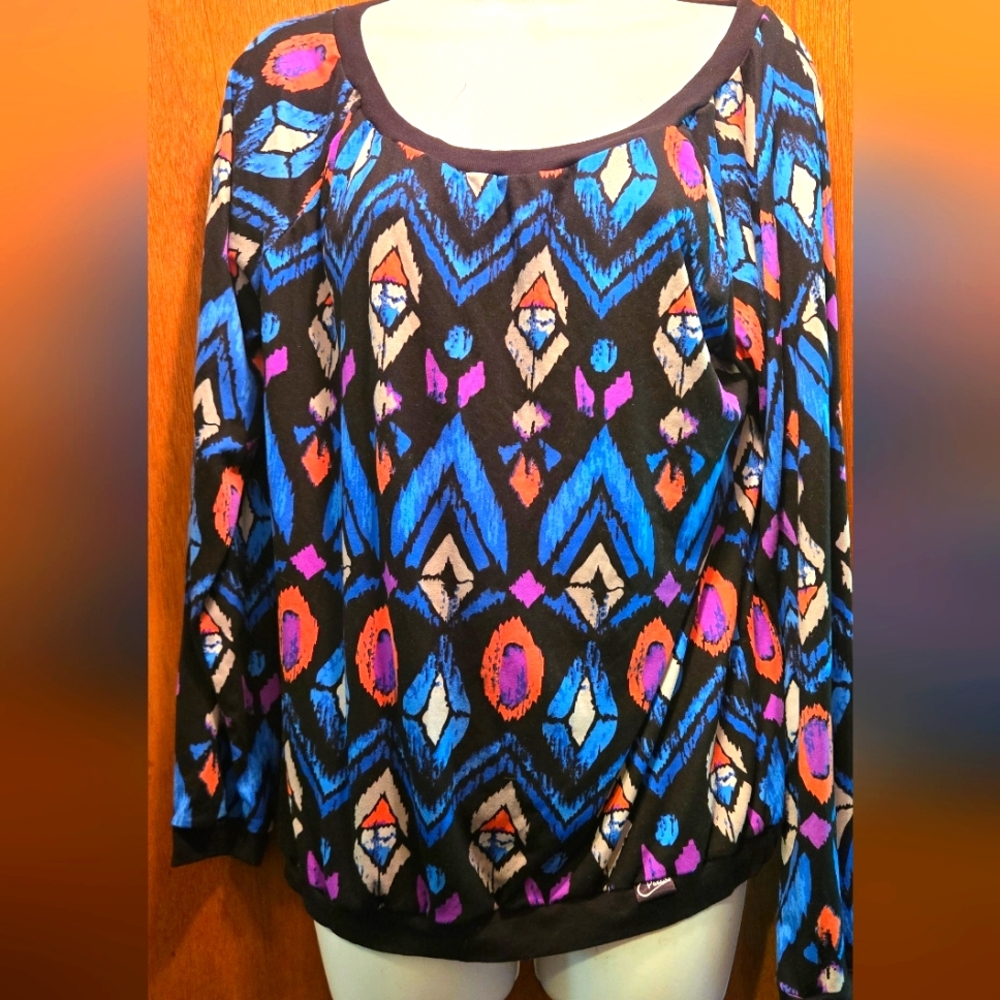 Pescao Venezuelain Colorful Geometric Soft Lightweight Women's Top SzL - Picture 1 of 6